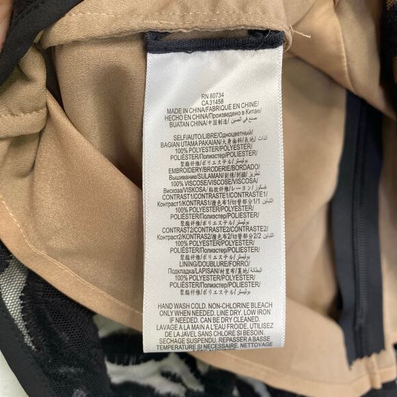 BCBG Black Sheer Mesh Zebra Top Sz 10 Embroidered Peplum Asymmetrical Animal - Picture 7 of 11